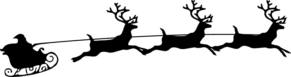 Silhouette of Santa sleigh pulled by reindeer